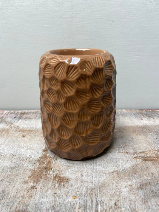 Aardewerk geurbrander met patroon in de kleur walnut bruin