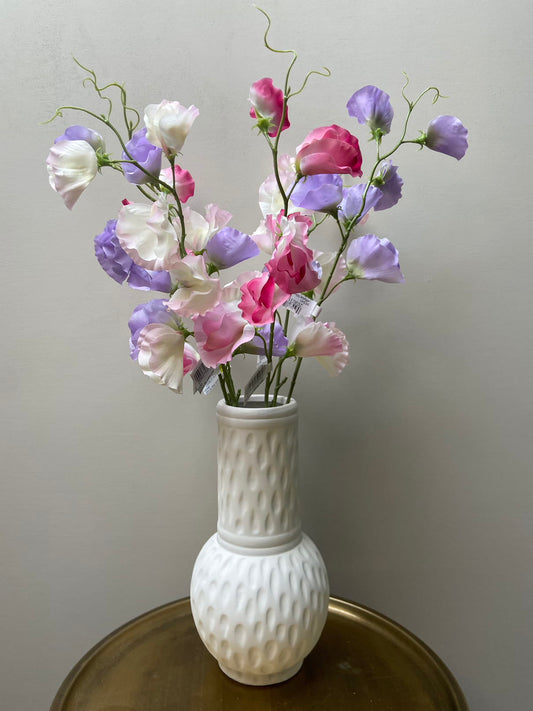 Complete set, multi color, lathyrus, roze, licht roze, lila, witte vaas
