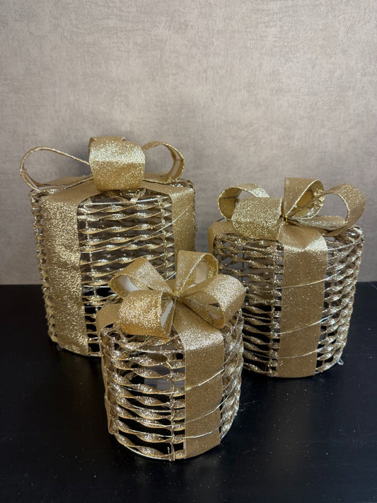 Pudełka prezentowe świąteczne LED | zestaw 3 sztuk Złote