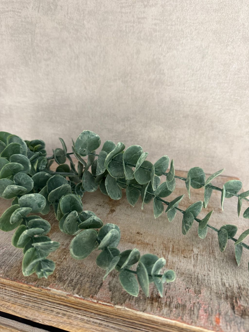 Groene kunsttak eucalyptus van Countryfield, met ronde bladeren en volle vertakking op neutrale achtergrond.