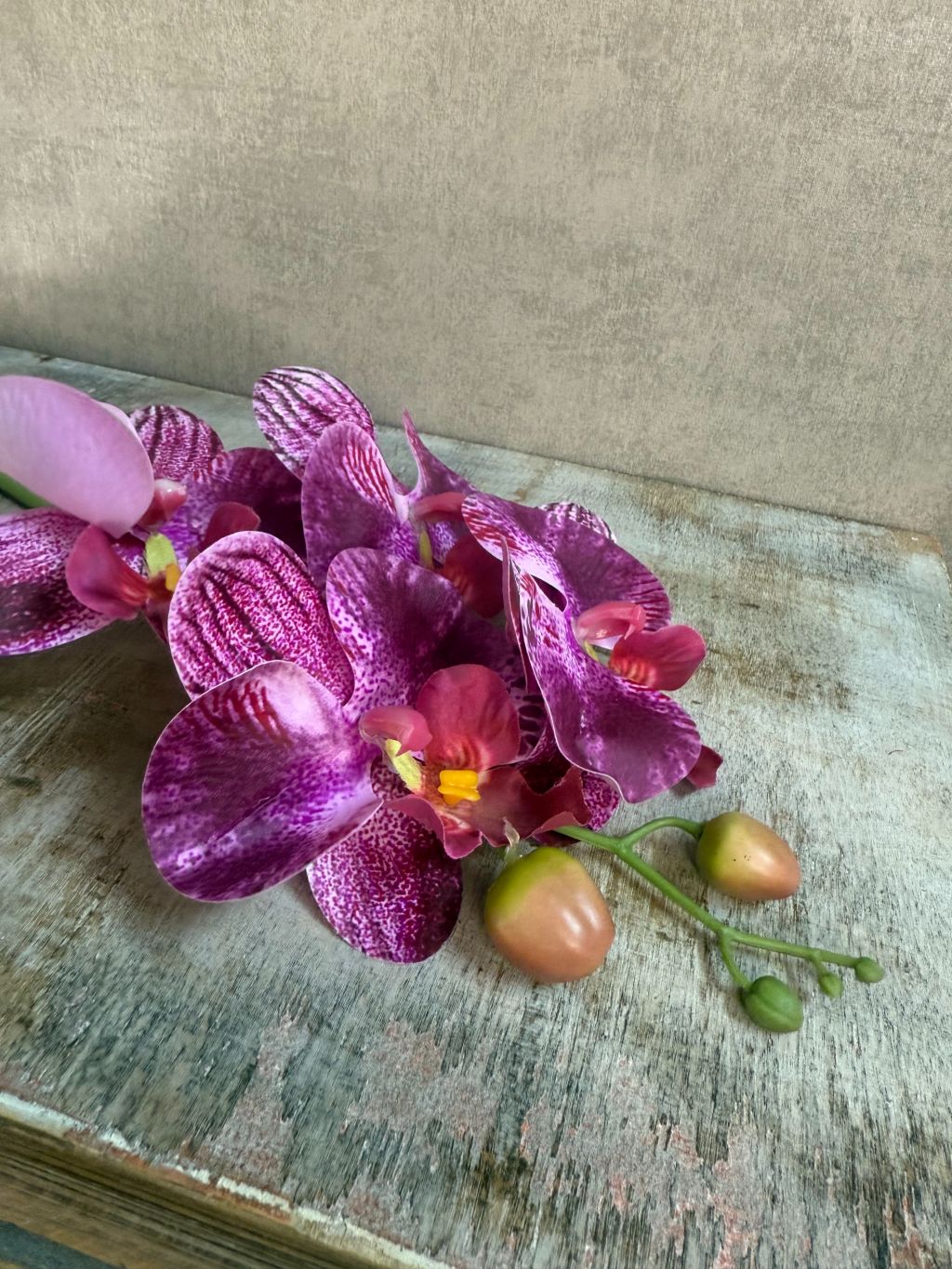 Violette kunstorchidee van 66 cm met real touch afwerking voor een natuurgetrouwe uitstraling.