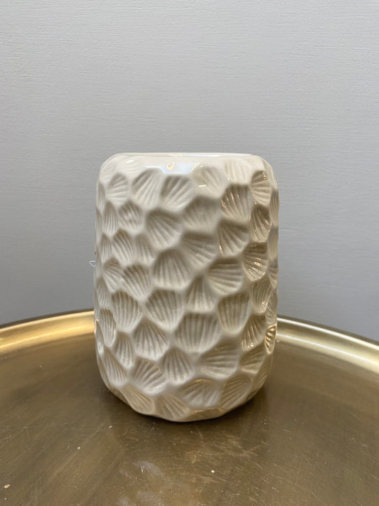 Geubrander, aardewerk, honeycomb, beige, amberblokjes