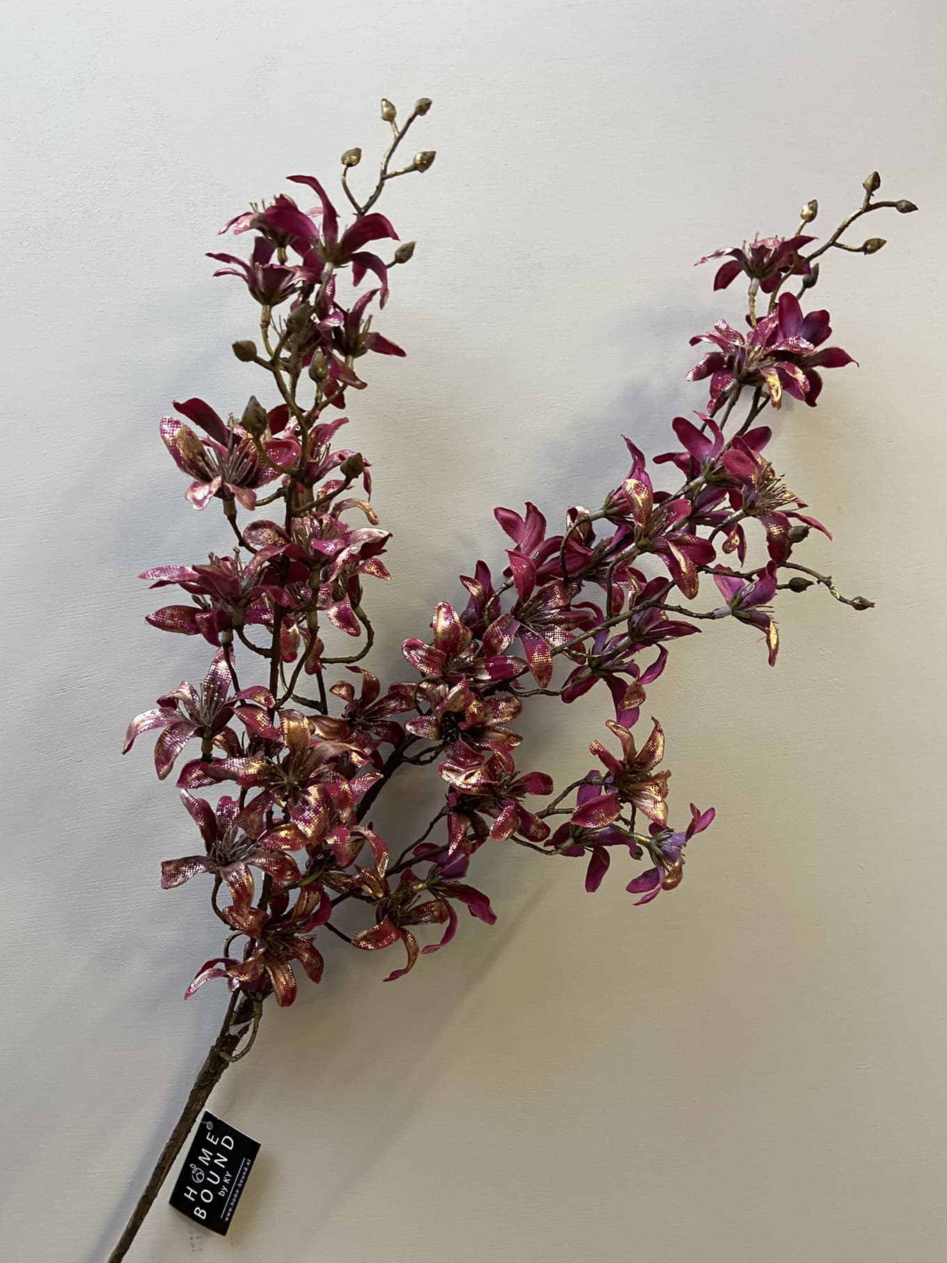 Artificial branch Magnolia bordeaux/gold