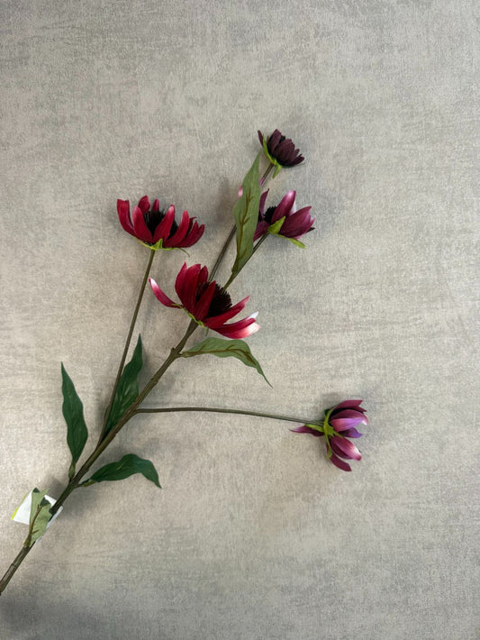 Rode kunstbloem Echinacea (zonnehoed) van 73 cm met realistische details.