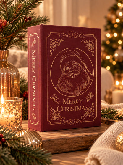 Rood Opbergboek Santa van HomeBound met gouden kerstman en Merry Christmas opdruk.