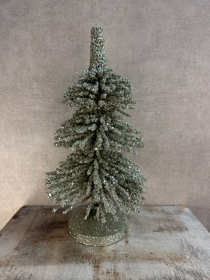 Champagne/zilveren glitter kerstboom ornament van J-line, luxe feestelijke decoratie.