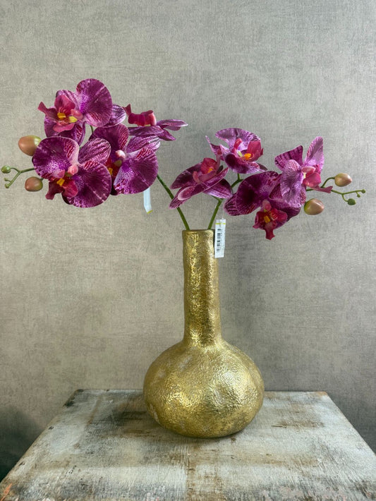 Gouden vaas Reuben van Countryfield, 27x17 cm, stijlvolle decoratieve vaas met kunstbloem Orchidee | Real touch Violet