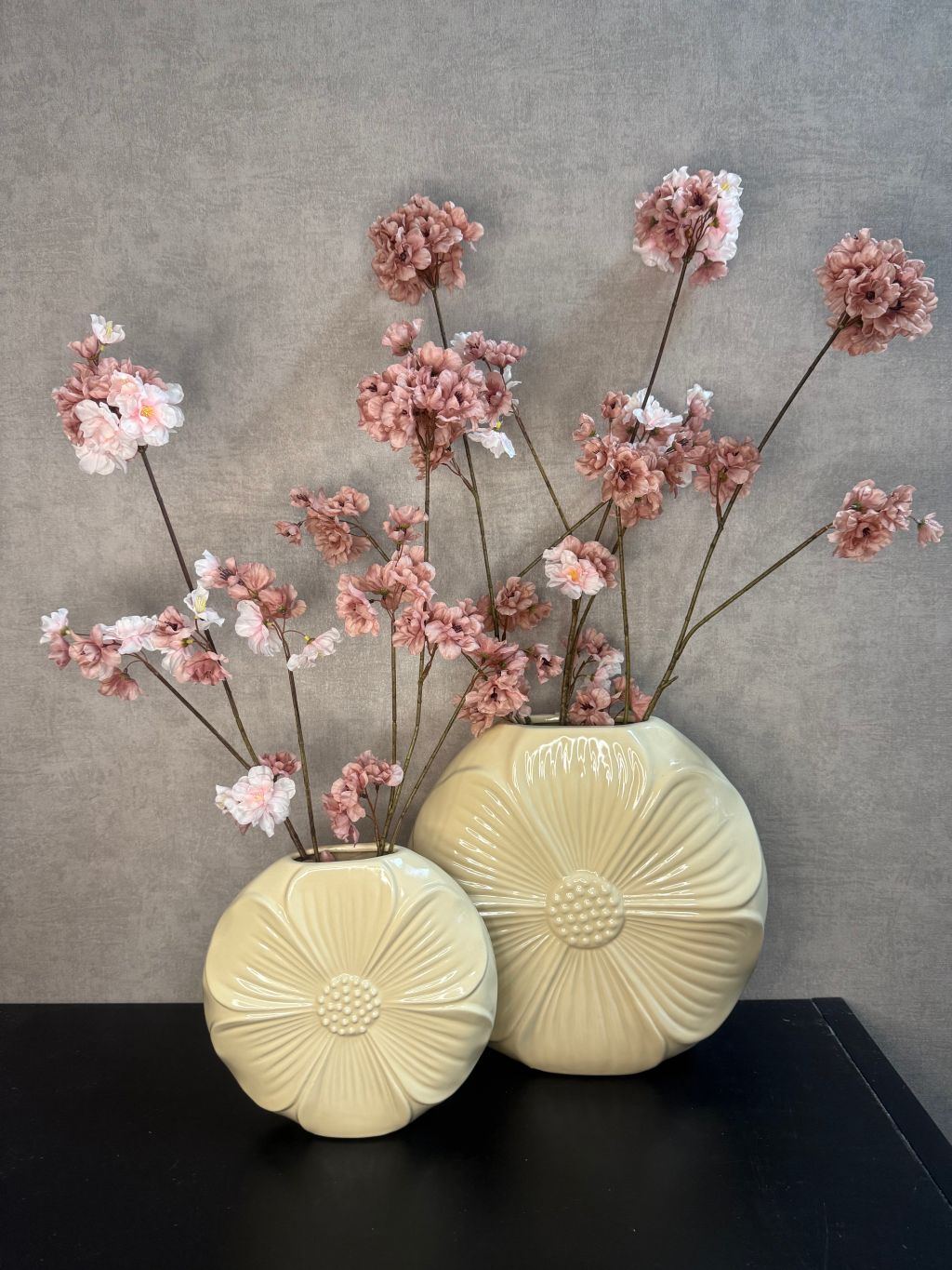 Vensterbank decoratie set Bloom, vazen met roze takken